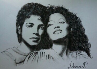 Tekening getiteld ""Майкл Джексон и Да…" door Diana Rovner, Origineel Kunstwerk, Houtskool