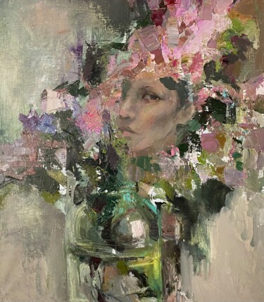 Painting titled "In Bloom" by Diana Sholk, Original Artwork, Oil Mounted on Wood Stretcher frame