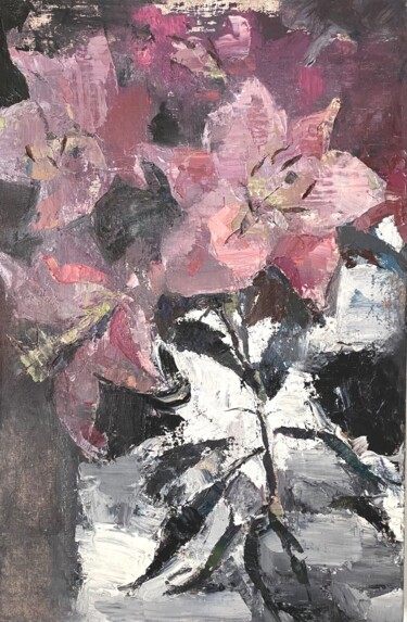 Painting titled "Flowers for Baudela…" by Diana Sholk, Original Artwork, Oil Mounted on Wood Stretcher frame