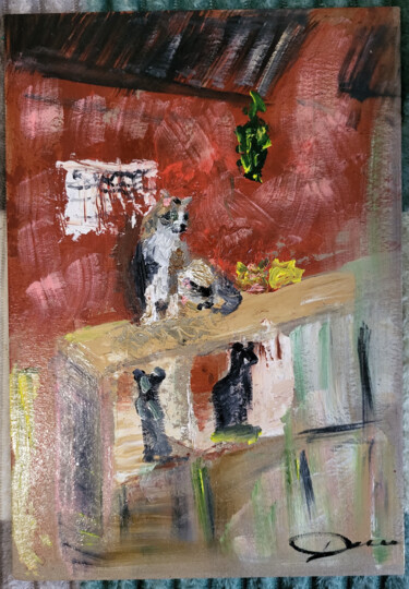 Peinture intitulée "Кот" par Diana Shunevich, Œuvre d'art originale, Huile