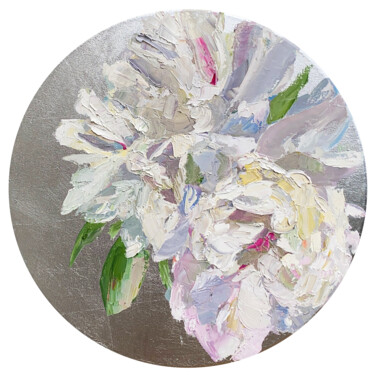 Картина под названием "Round painting Whit…" - Diana Timchenko, Подлинное произведение искусства, Масло Установлен на Деревя…