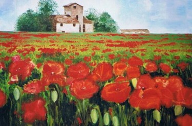 Pittura intitolato "Campo di Papaveri" da Diana Giusto, Opera d'arte originale, Olio