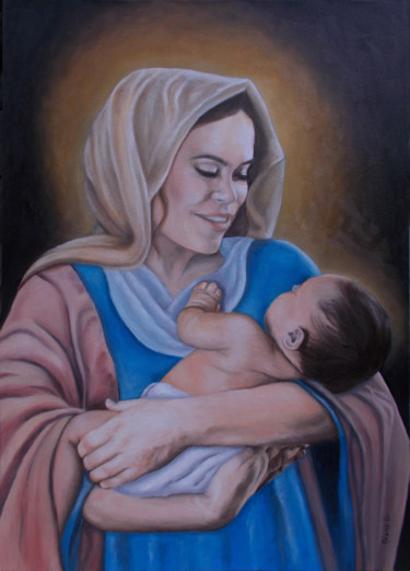 Pittura intitolato "Madonna con Bambino" da Diana Giusto, Opera d'arte originale, Olio