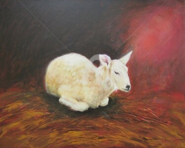 Malerei mit dem Titel "Baby lamb" von Diana Li, Original-Kunstwerk