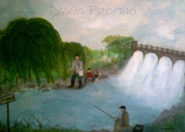 Pintura titulada "Pescando con papá" por Diana Profilio, Obra de arte original, Oleo