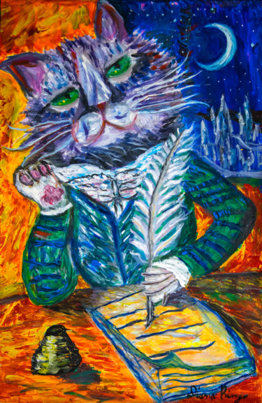 Painting titled "Tomcat Murr" by Diana Ringo, Original Artwork, Gouache