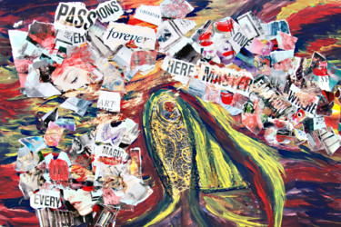"Passions of a Fish" başlıklı Kolaj Diana Ringo tarafından, Orijinal sanat, Guaş boya