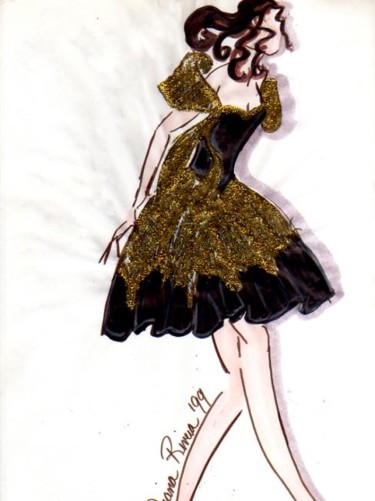 Drawing titled "Golden Ballerina" by Diana Rivera, Original Artwork, Other