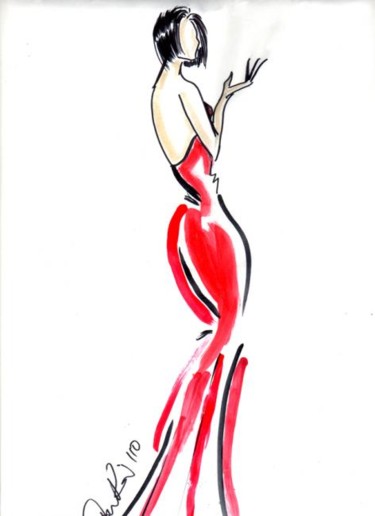 Drawing titled "Red Gown Illustrati…" by Diana Rivera, Original Artwork, Other