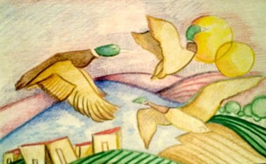 Disegno intitolato "ritorno nel maine" da Daniela Sasso, Opera d'arte originale, Matite colorate