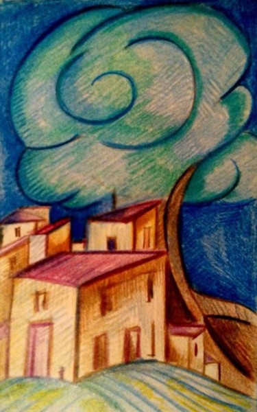 Disegno intitolato "l'albero turchino" da Daniela Sasso, Opera d'arte originale, Matite colorate