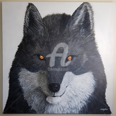 Painting titled "Le Loup Gris" by Dianaskova Art, Original Artwork, Acrylic