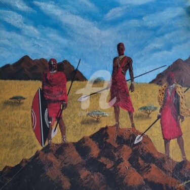 Pittura intitolato "Guerriers Massaïs" da Dianaskova Art, Opera d'arte originale, Acrilico