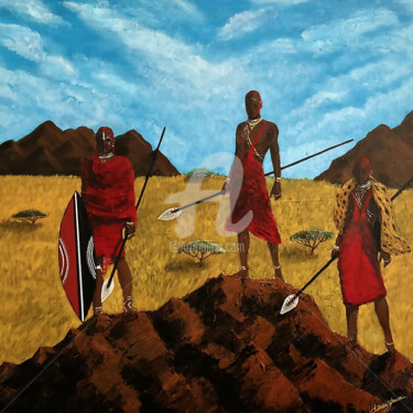 Pittura intitolato "Les guerriers massa…" da Dianaskova Art, Opera d'arte originale, Acrilico