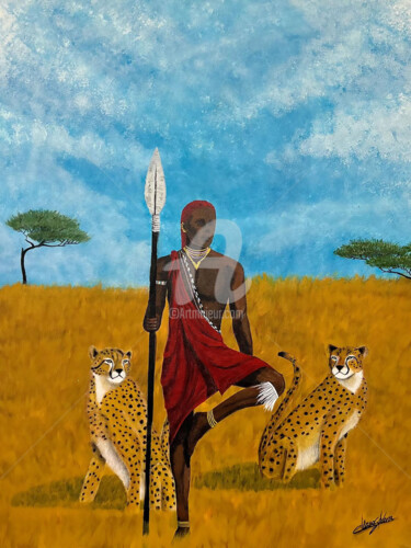 Painting titled "La savane africaine" by Dianaskova Art, Original Artwork, Acrylic