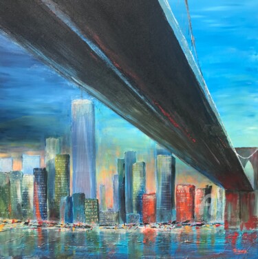 Painting titled "Pont de Brooklyn-Ne…" by Diane Breton, Original Artwork, Acrylic