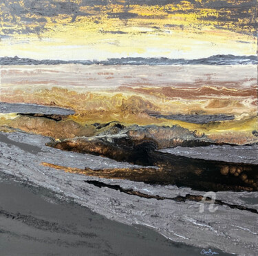 Malerei mit dem Titel "Reflets jaunes" von Diane Breton, Original-Kunstwerk, Acryl Auf Keilrahmen aus Holz montiert