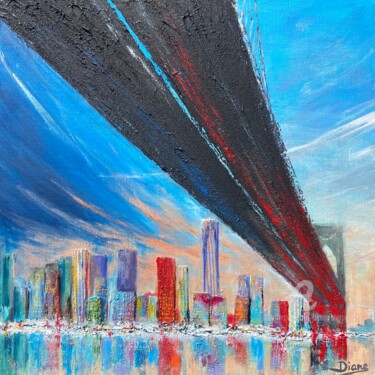 Painting titled "Le pont de Brooklyn" by Diane Breton, Original Artwork, Acrylic Mounted on Wood Stretcher frame