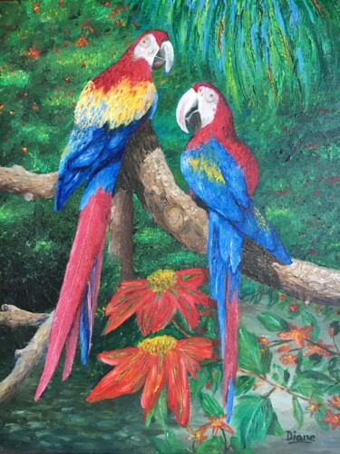Peinture intitulée "Les perroquets" par Diane Breton, Œuvre d'art originale, Huile
