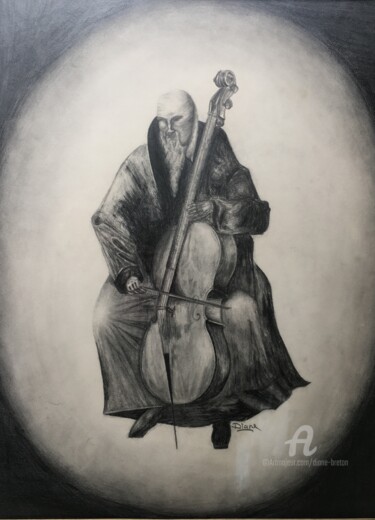 "Le violoncelliste" başlıklı Resim Diane Breton tarafından, Orijinal sanat, Kalem