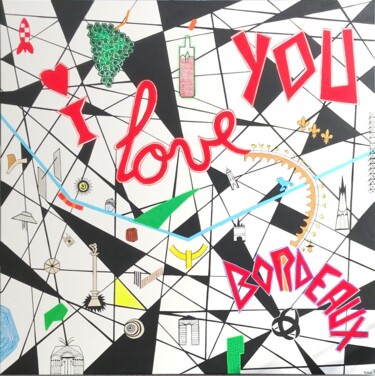 Pintura intitulada "I LOVE YOU BORDEAUX" por Diane.Lb, Obras de arte originais, Acrílico