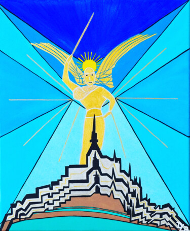 Malarstwo zatytułowany „Archange Saint-Mich…” autorstwa Diane.Lb, Oryginalna praca, Akryl Zamontowany na Drewniana rama noszy