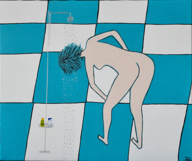 Painting titled "SOUS LA DOUCHE" by Diane.Lb, Original Artwork, Acrylic Mounted on Wood Stretcher frame