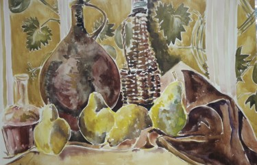 Painting titled "Nature morte ocre,…" by Diane Medus, Original Artwork, Watercolor