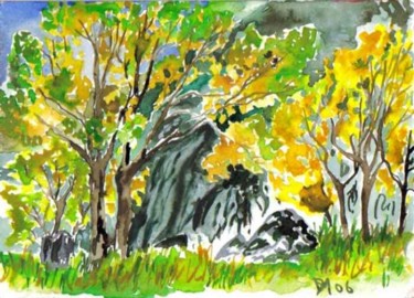 Pintura intitulada "Feuilles d'automne…" por Diane Medus, Obras de arte originais, Aquarela