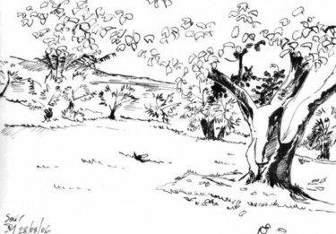 Desenho intitulada "Les jardins de l'hô…" por Diane Medus, Obras de arte originais, Tinta