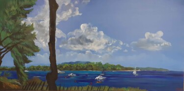 Painting titled "L'île Saint-Marguer…" by Diane Medus, Original Artwork, Oil Mounted on Wood Stretcher frame