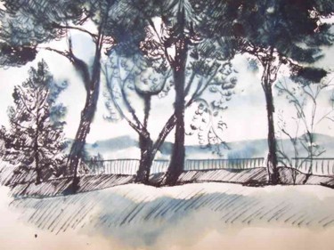 Painting titled "Nice, le Parc du Vi…" by Diane Medus, Original Artwork, Ink