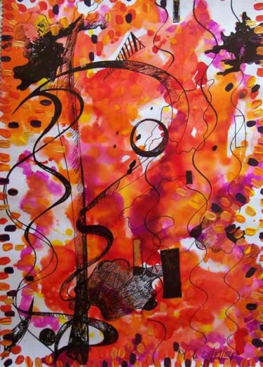 Painting titled "Taches. Orange." by Diane Medus, Original Artwork, Acrylic