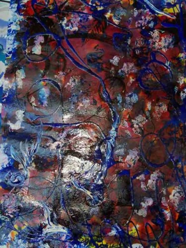 Pintura titulada "Taches, fond rouge" por Diane Medus, Obra de arte original, Acrílico
