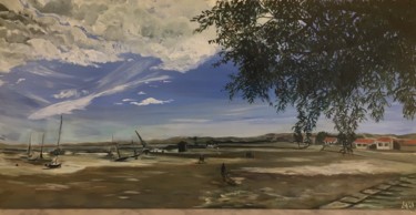 Peinture intitulée "Marée basse à Ander…" par Diane Medus, Œuvre d'art originale, Huile