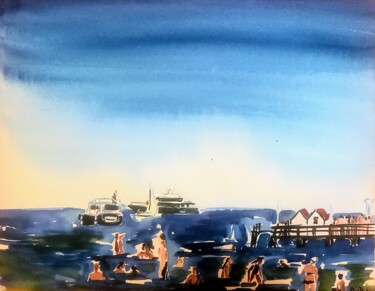 Painting titled "Arcachon, le 17 jui…" by Diane Medus, Original Artwork, Watercolor