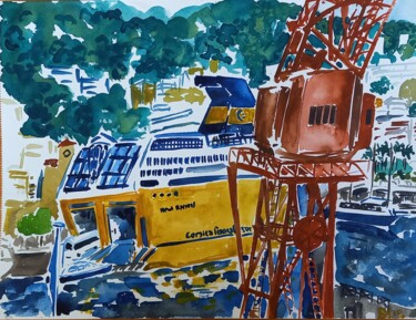 Schilderij getiteld "Au port de Nice, le…" door Diane Medus, Origineel Kunstwerk, Aquarel