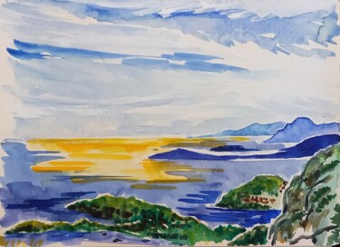 Peinture intitulée "La côte vue de Fort…" par Diane Medus, Œuvre d'art originale, Aquarelle