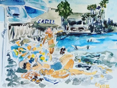 Pittura intitolato "La plage vue sous m…" da Diane Medus, Opera d'arte originale, Acquarello