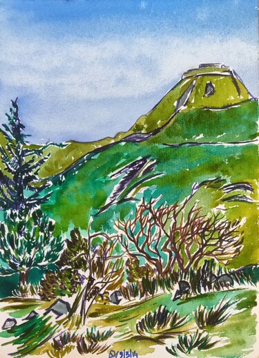 Peinture intitulée "Le Mont Agel vu de…" par Diane Medus, Œuvre d'art originale, Aquarelle