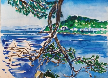 Peinture intitulée "Le pin aux branches…" par Diane Medus, Œuvre d'art originale, Aquarelle