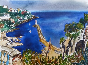 Schilderij getiteld "Le Port de Nice et…" door Diane Medus, Origineel Kunstwerk, Aquarel
