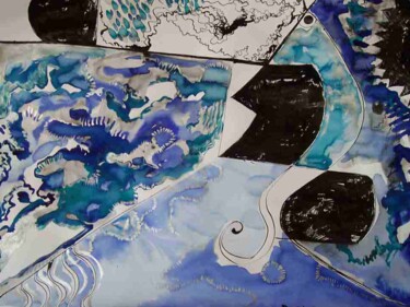 Pittura intitolato "Mer et soleil, 2000" da Diane Medus, Opera d'arte originale, Inchiostro
