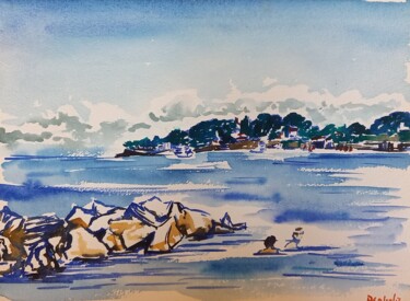 Peinture intitulée "Nageurs à la Baie d…" par Diane Medus, Œuvre d'art originale, Aquarelle