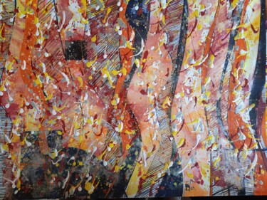 Peinture intitulée "Ondulations oranges…" par Diane Medus, Œuvre d'art originale, Encre