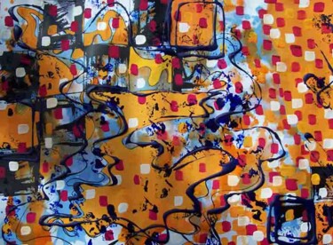 Painting titled "Orange et bleu, 200…" by Diane Medus, Original Artwork, Ink