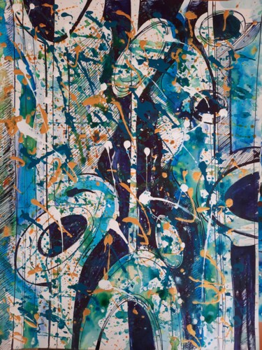 Painting titled "Ovales bleues, 2004…" by Diane Medus, Original Artwork, Ink