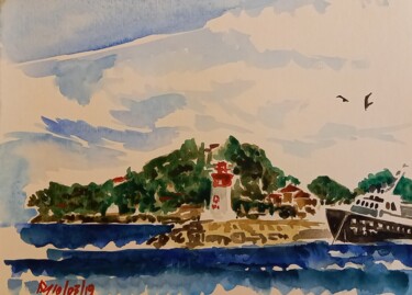Painting titled "Port Saint-Jean et…" by Diane Medus, Original Artwork, Watercolor