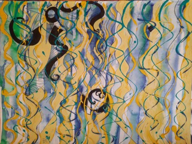 Painting titled "Reflets et vagues,…" by Diane Medus, Original Artwork, Ink