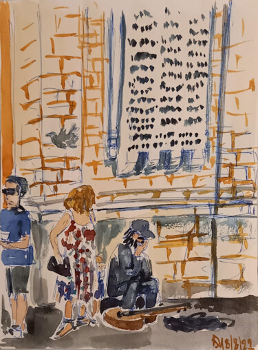 Schilderij getiteld "Scène de rue dans l…" door Diane Medus, Origineel Kunstwerk, Aquarel